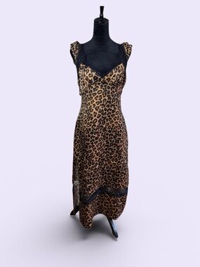 NWT Free People Leopard Print Slip Midi Dress - Brown & Black